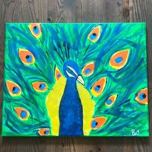 FRESHLY PAINTED hand made peacock painting